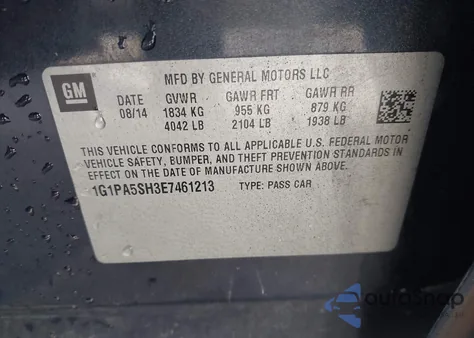 2014 Chevrolet Cruze Ls Auto из США, поврежденный, VIN 1G1PA5SH3E7461213